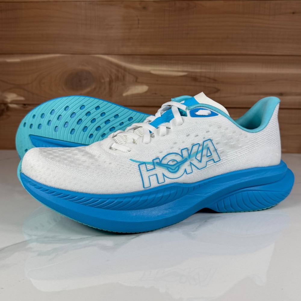 Hoka One One Mach 6 Running Shoes White Skyward Blue 1147790 Men's Size 9 D‎